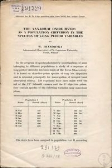 The vanadium oxide bands as a population criterion in the spectra of long period variables