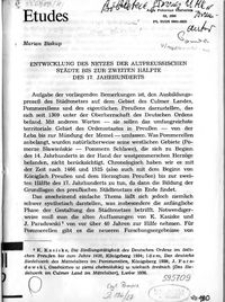 Entwicklung des Netzes der altpreussischen Städte bis zur zweiten Hälfte des 17. Jahrhunderts