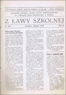 Z ławy szkolnej: Kwartalnik młodzieży szkolnej I Liceum Ogólnokształcącego im. Filomatów Ziemi Michałowskiej R. 1976, Nr. 4(5)