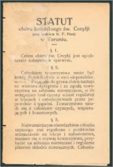 Statut Chóru Kościelnego św. Cecylji przy Kościele N. P. Marji w Toruniu