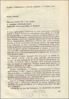 Piśmiennictwo XIX i XX wieku w katalogu systematycznym Biblioteki Uniwersyteckiej w Toruniu