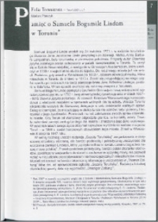 Pamięć o Samuelu Bogumile Lindem w Toruniu
