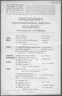 Program międzynarodowego wieczoru kolend : chórem dyryguje prof. J. M. Wieczorek